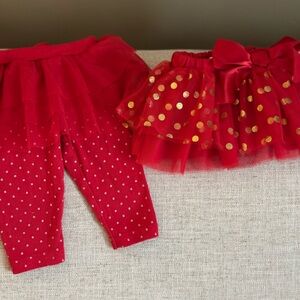 Valentine outfits Red with dots Skirt w/pants attached & skirt tule and flouncy.